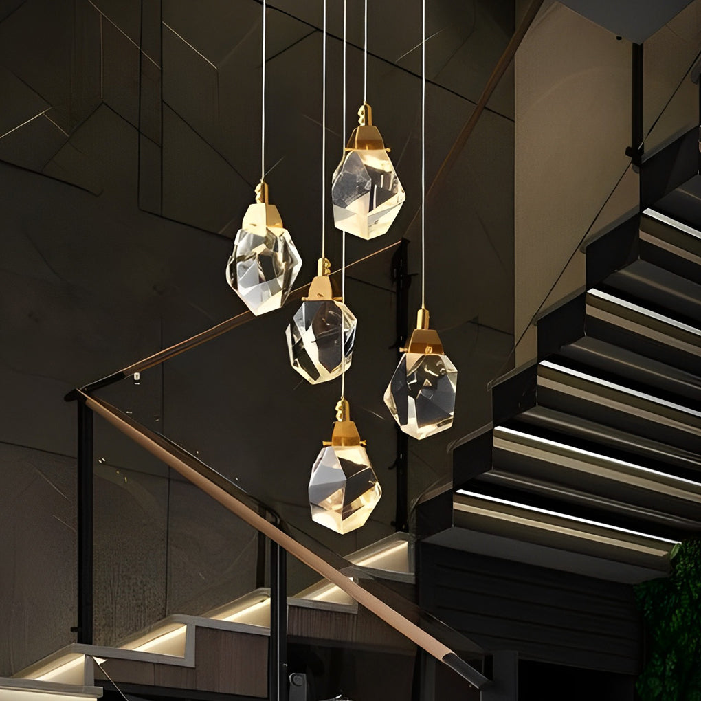 Luxury Modern Spiral Crystal Staircase Chandelier Gold Electroplated Metal Light for High Ceiling Foyer