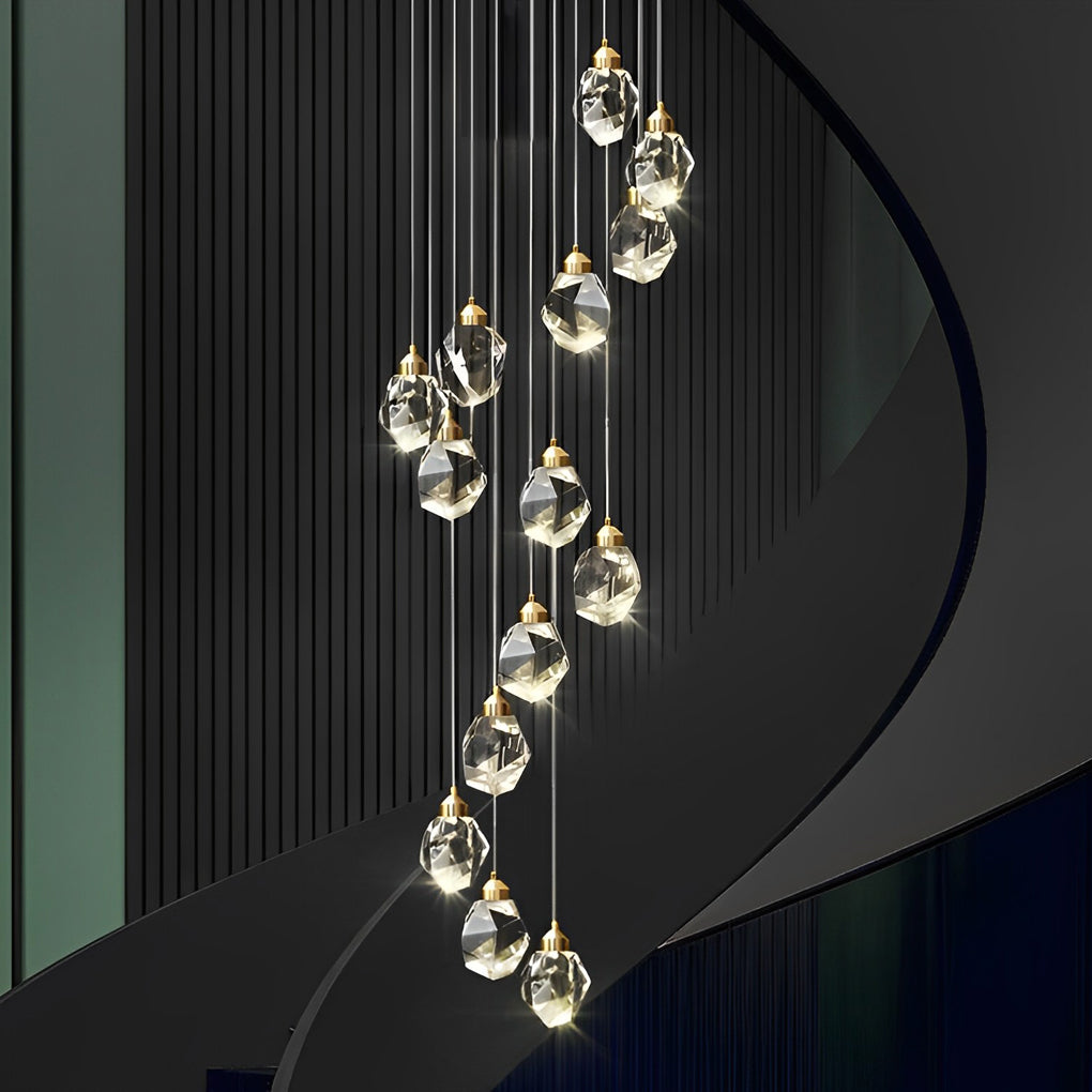 Luxury Modern Spiral Crystal Staircase Chandelier Gold Electroplated Metal Light for High Ceiling Foyer