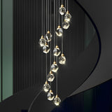 Luxury Modern Spiral Crystal Staircase Chandelier Gold Electroplated Metal Light for High Ceiling Foyer