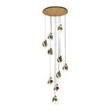 Luxury Modern Spiral Crystal Staircase Chandelier Gold Electroplated Metal Light for High Ceiling Foyer