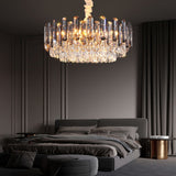 Luxury Multi Tier Crystal Chandelier Modern Gold Electroplated Metal Pendant Ceiling Light