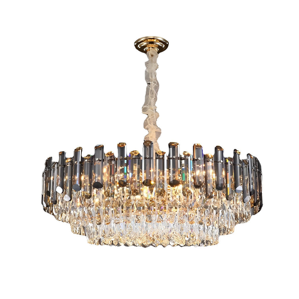Luxury Multi Tier Crystal Chandelier Modern Gold Electroplated Metal Pendant Ceiling Light