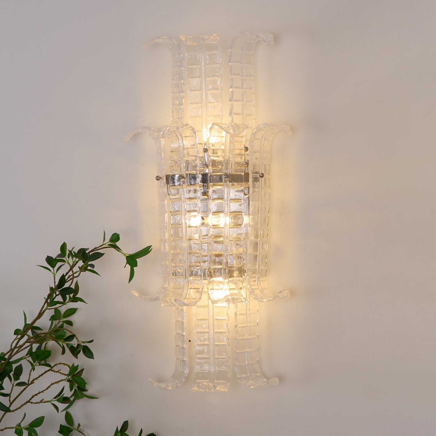 Luxury Murano Glass Textured Wall Sconce Modern Chrome Indoor Lighting Fixture