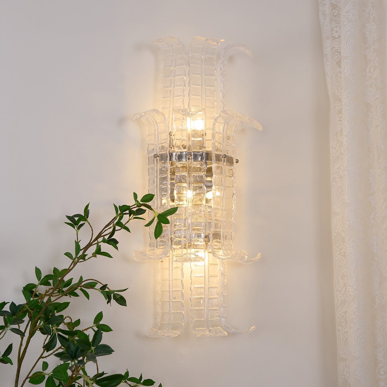 Luxury Murano Glass Textured Wall Sconce Modern Chrome Indoor Lighting Fixture