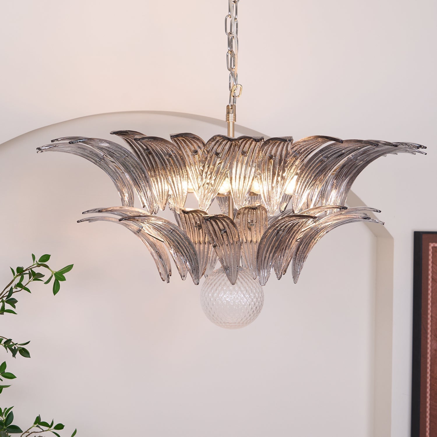 Luxury Murano Palmette Transparent Glass Chandelier Handcrafted Pendant Lighting Fixture