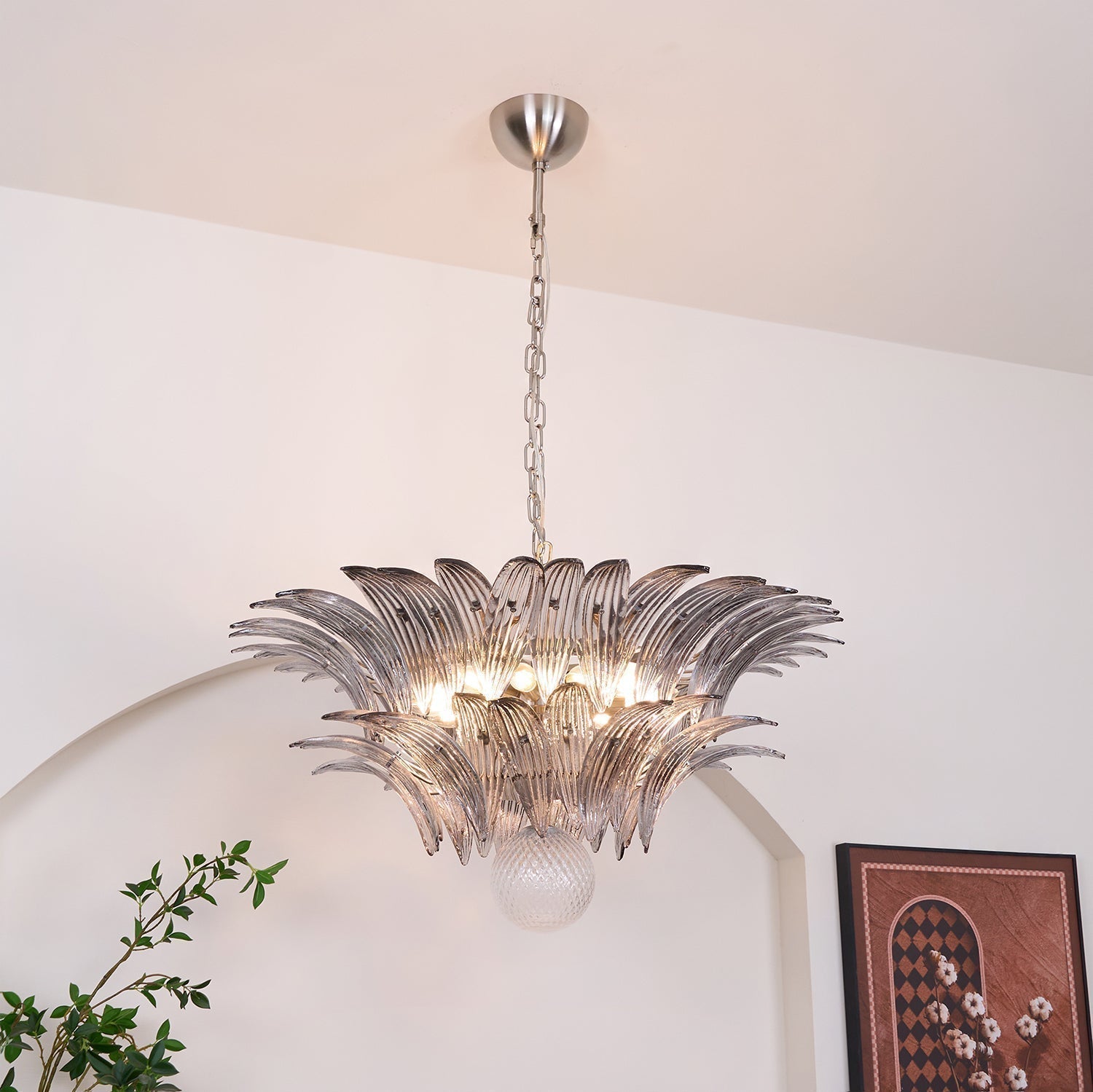Luxury Murano Palmette Transparent Glass Chandelier Handcrafted Pendant Lighting Fixture