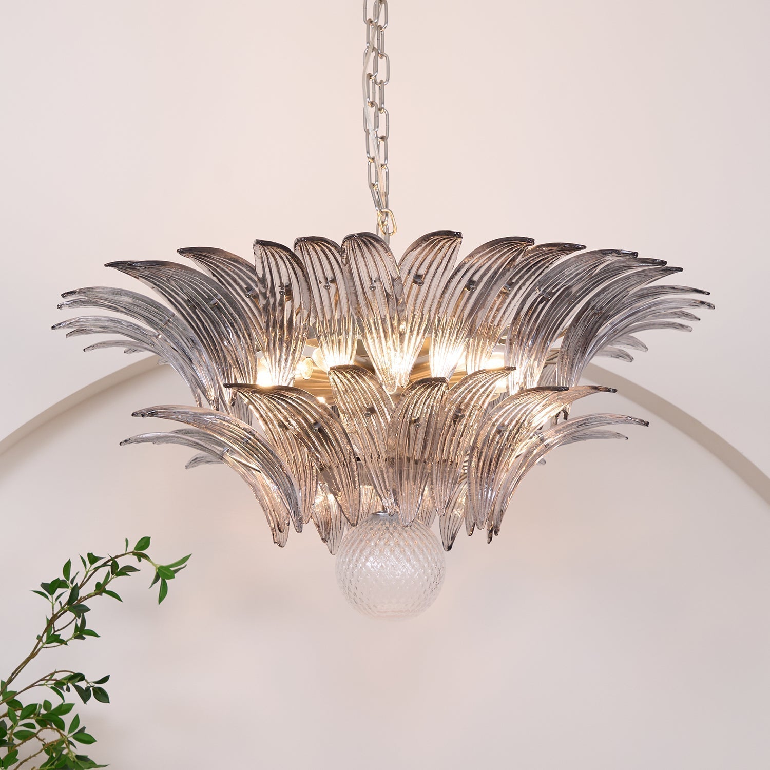 Luxury Murano Palmette Transparent Glass Chandelier Handcrafted Pendant Lighting Fixture