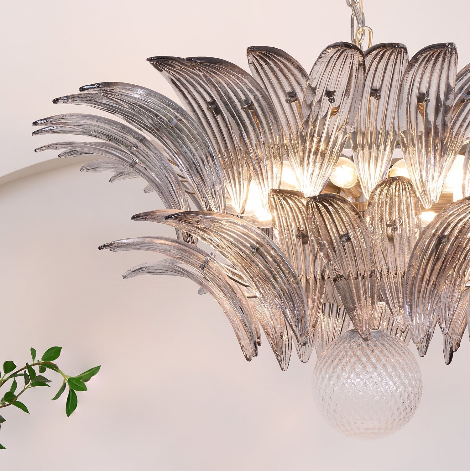 Luxury Murano Palmette Transparent Glass Chandelier Handcrafted Pendant Lighting Fixture