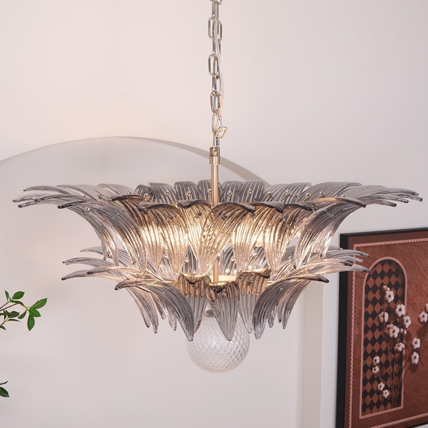 Luxury Murano Palmette Transparent Glass Chandelier Handcrafted Pendant Lighting Fixture