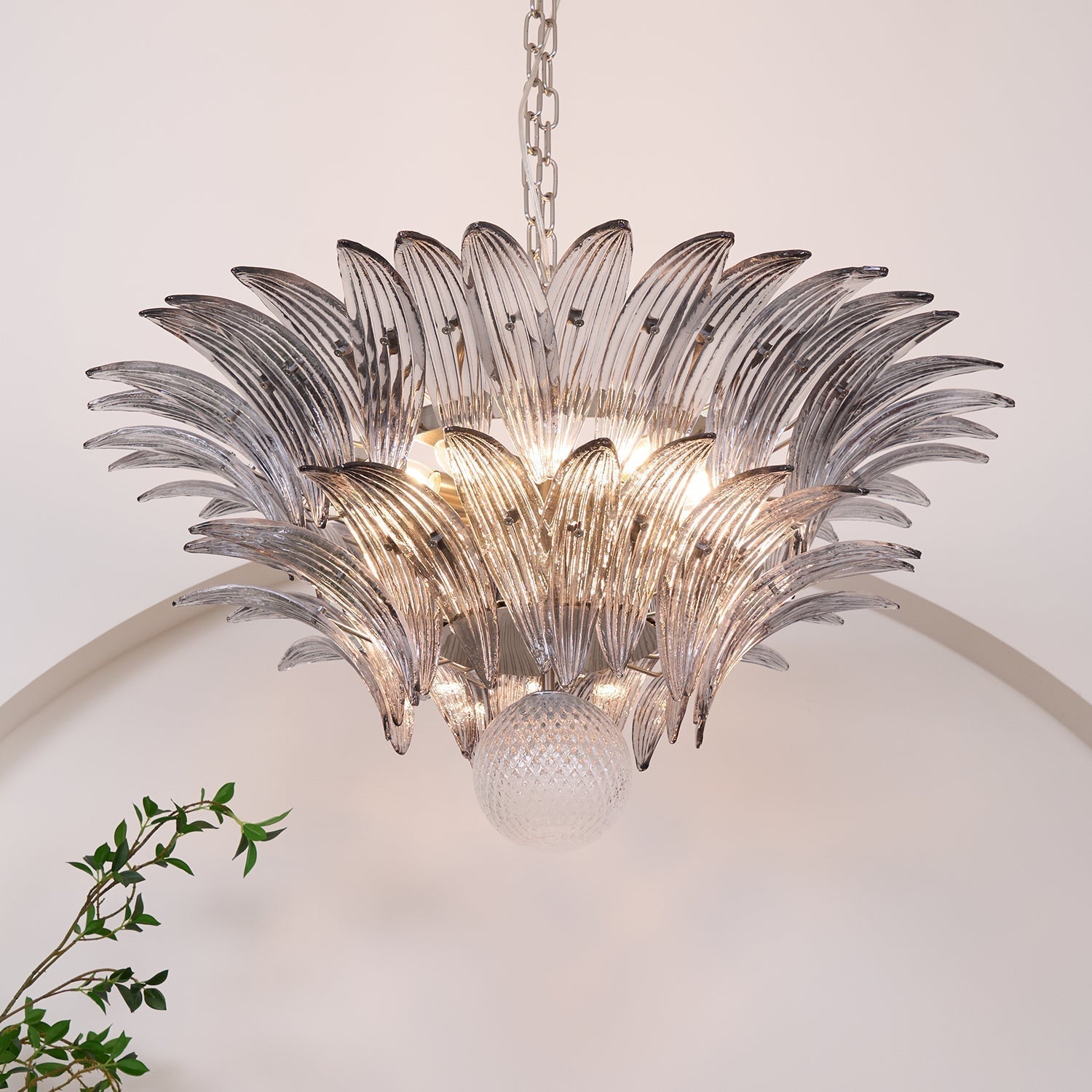 Luxury Murano Palmette Transparent Glass Chandelier Handcrafted Pendant Lighting Fixture