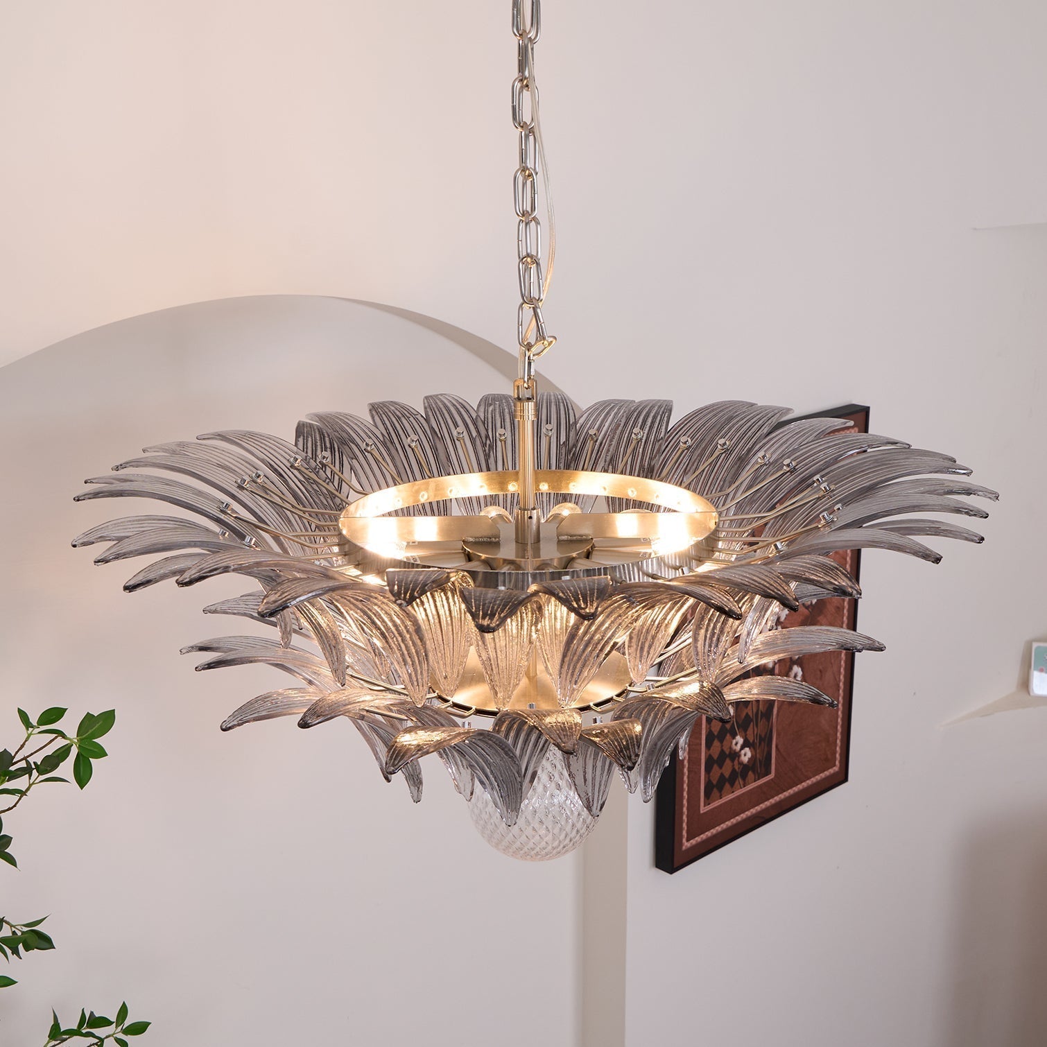 Luxury Murano Palmette Transparent Glass Chandelier Handcrafted Pendant Lighting Fixture