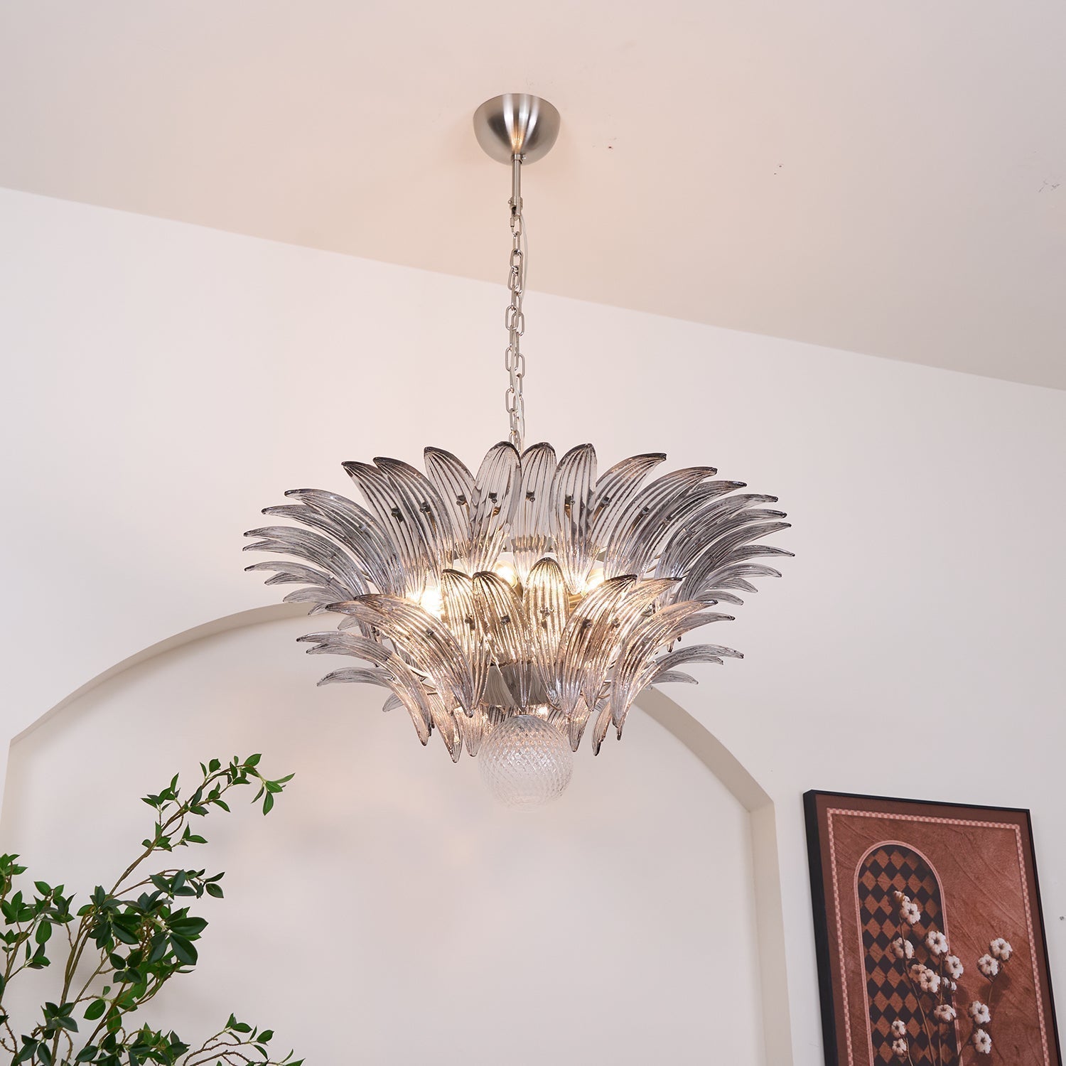 Luxury Murano Palmette Transparent Glass Chandelier Handcrafted Pendant Lighting Fixture