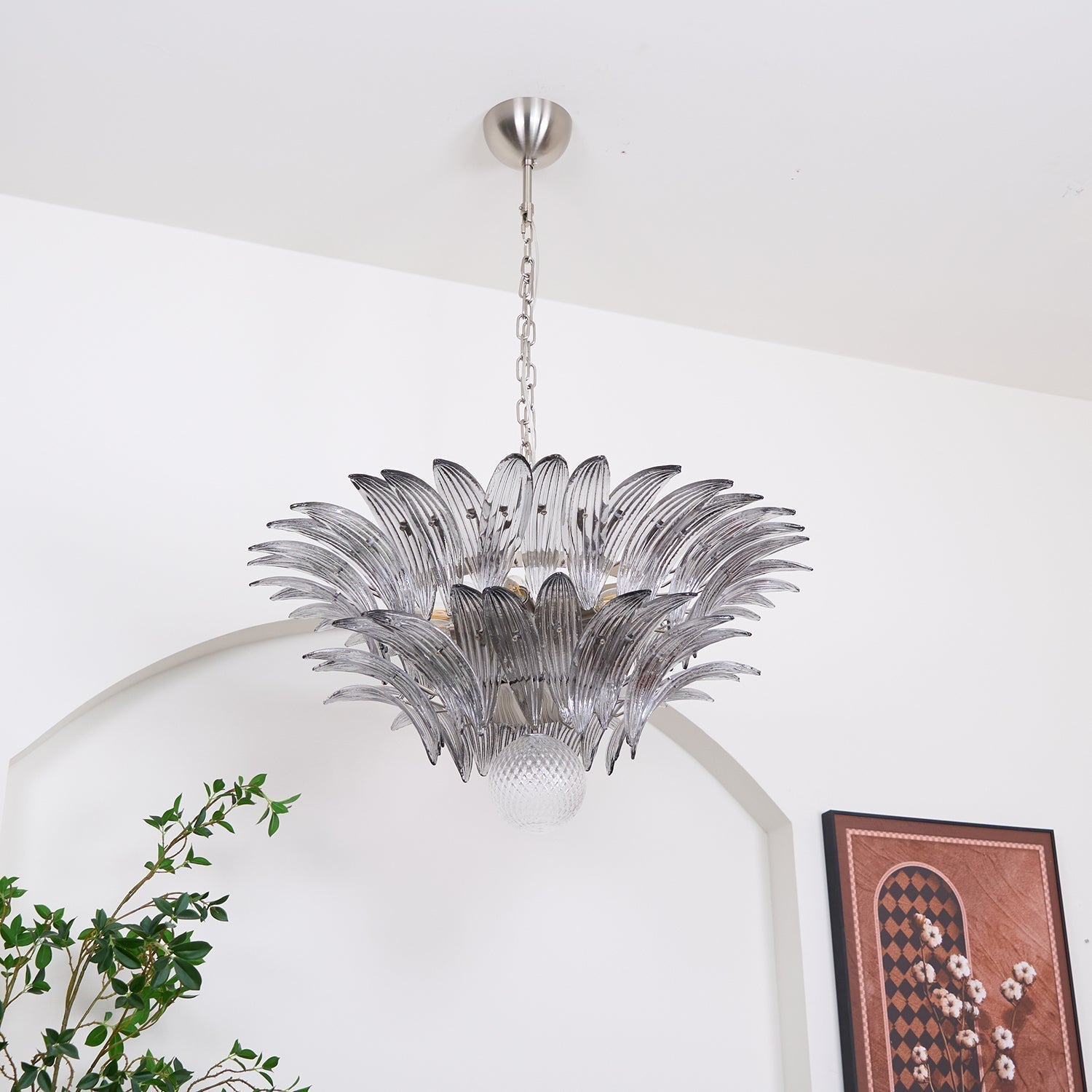 Luxury Murano Palmette Transparent Glass Chandelier Handcrafted Pendant Lighting Fixture