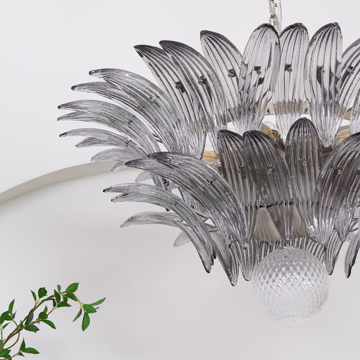 Luxury Murano Palmette Transparent Glass Chandelier Handcrafted Pendant Lighting Fixture