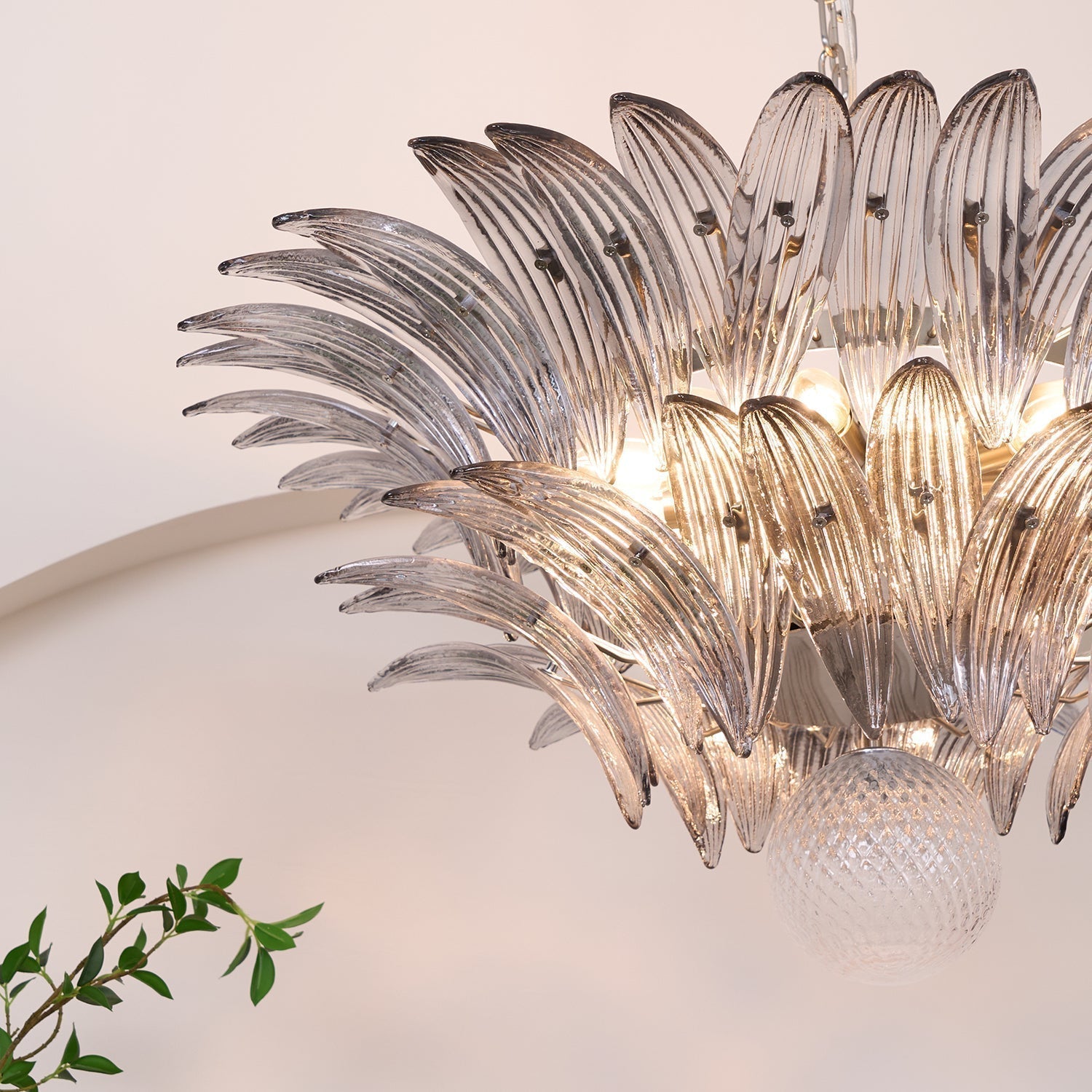 Luxury Murano Palmette Transparent Glass Chandelier Handcrafted Pendant Lighting Fixture