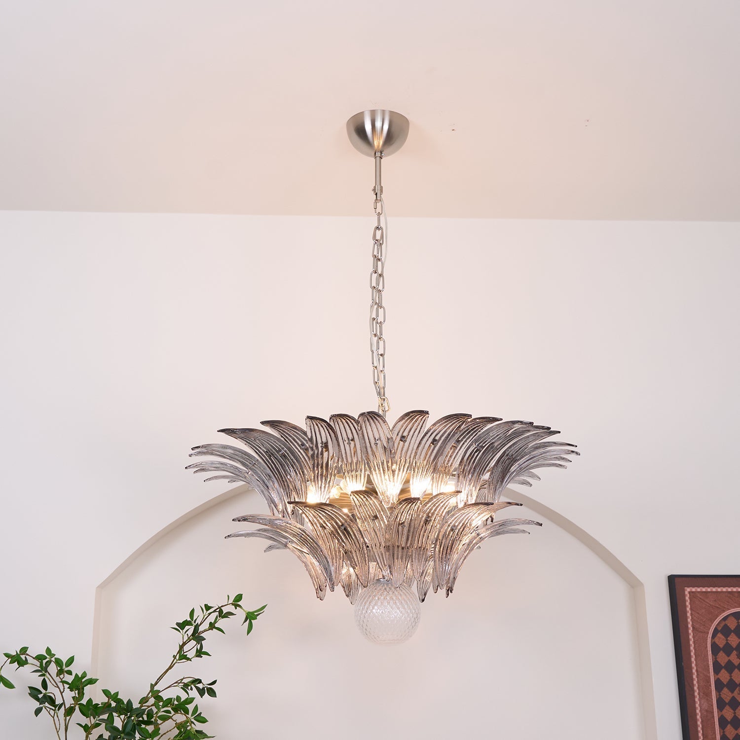 Luxury Murano Palmette Transparent Glass Chandelier Handcrafted Pendant Lighting Fixture