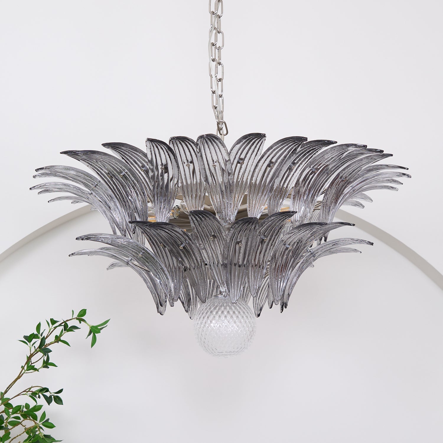 Luxury Murano Palmette Transparent Glass Chandelier Handcrafted Pendant Lighting Fixture