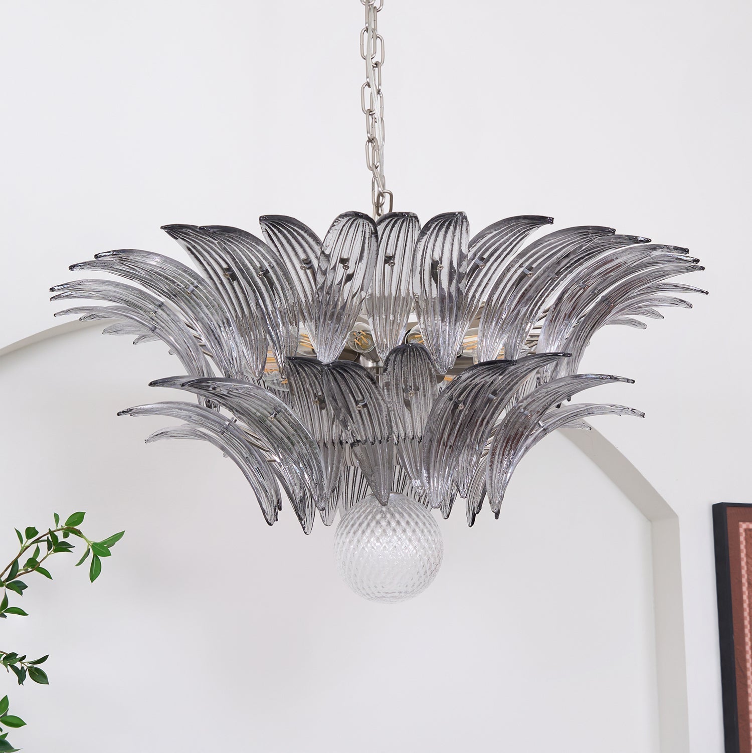 Luxury Murano Palmette Transparent Glass Chandelier Handcrafted Pendant Lighting Fixture