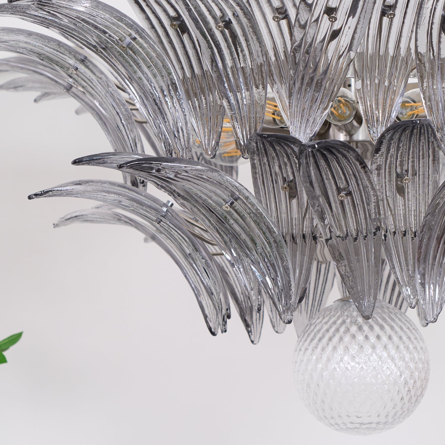 Luxury Murano Palmette Transparent Glass Chandelier Handcrafted Pendant Lighting Fixture