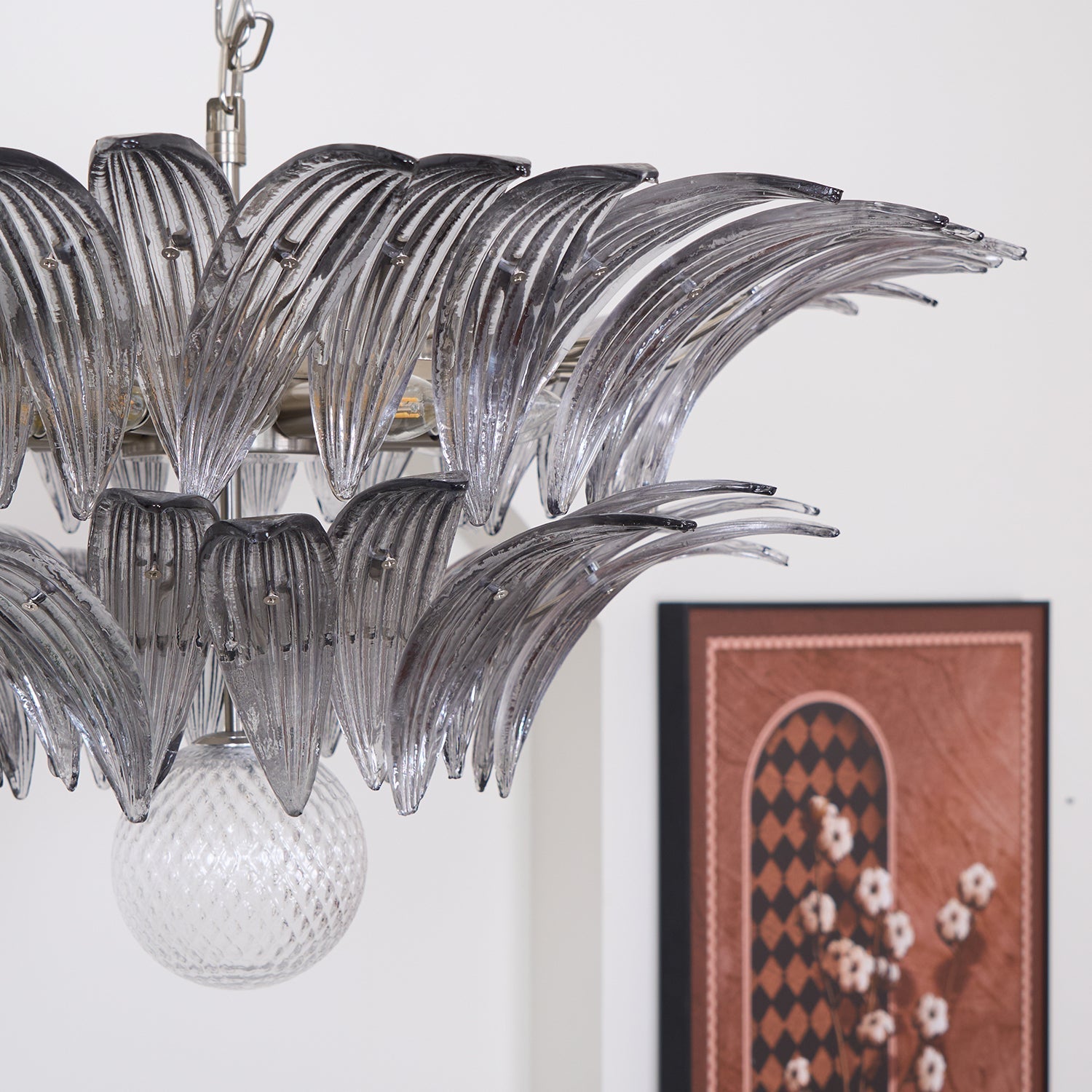 Luxury Murano Palmette Transparent Glass Chandelier Handcrafted Pendant Lighting Fixture