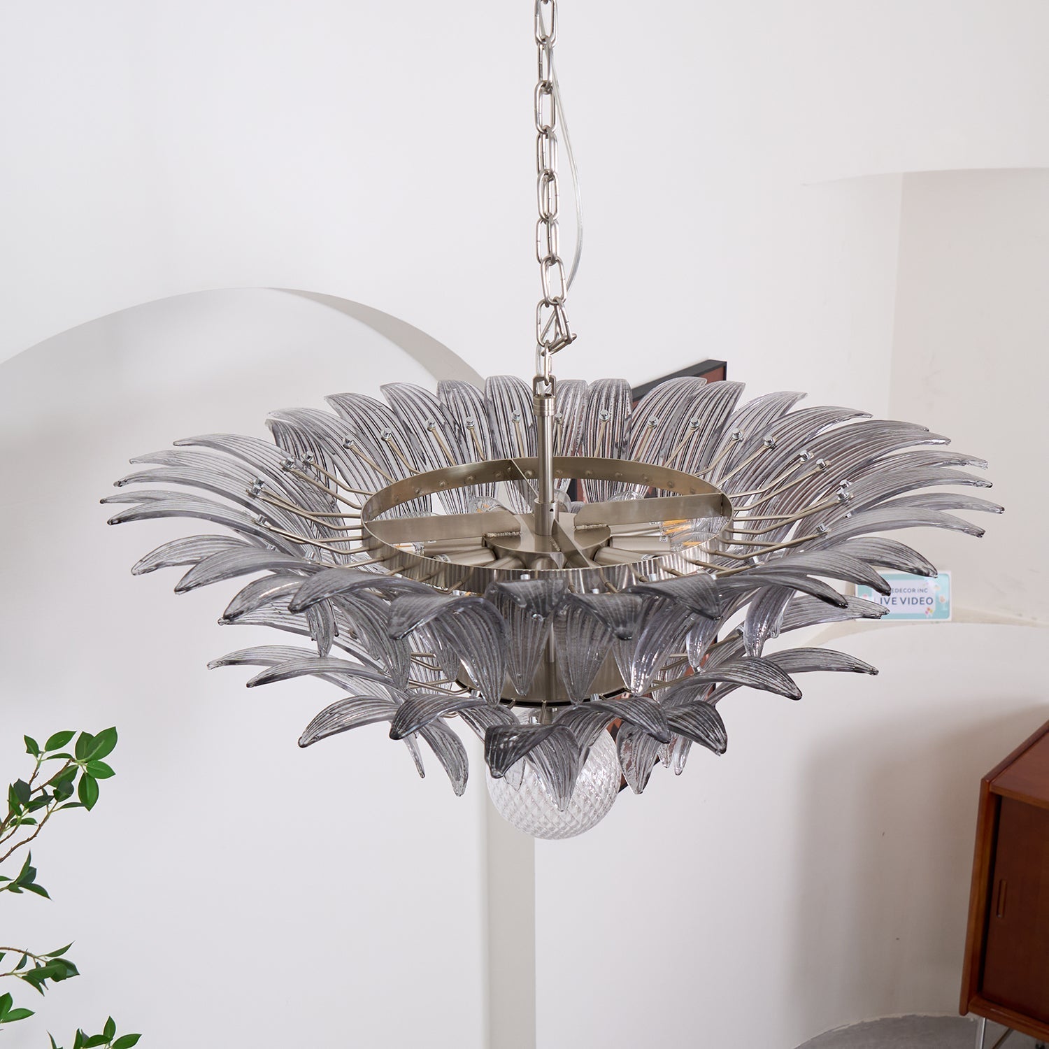 Luxury Murano Palmette Transparent Glass Chandelier Handcrafted Pendant Lighting Fixture