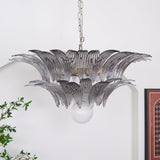 Luxury Murano Palmette Transparent Glass Chandelier Handcrafted Pendant Lighting Fixture