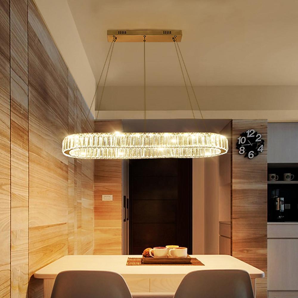 Luxury Oval Crystal Ring Pendant Chandelier Modern Gold and Chrome LED Hanging Ceiling Light