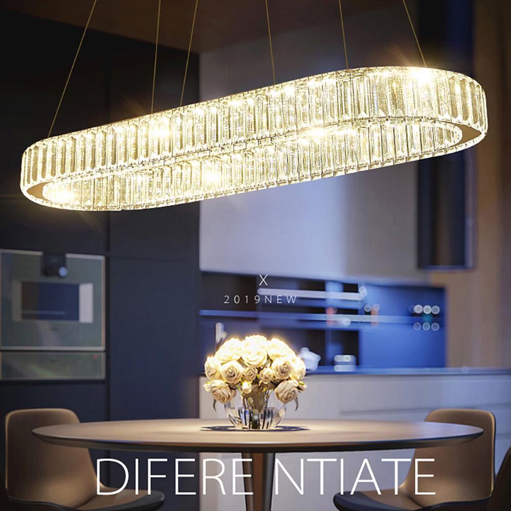 Luxury Oval Crystal Ring Pendant Chandelier Modern Gold and Chrome LED Hanging Ceiling Light