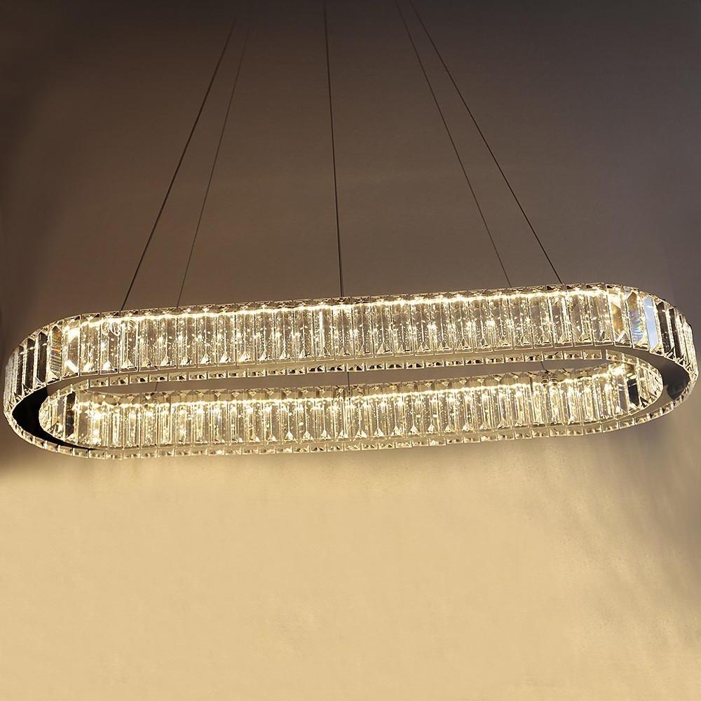 Luxury Oval Crystal Ring Pendant Chandelier Modern Gold and Chrome LED Hanging Ceiling Light