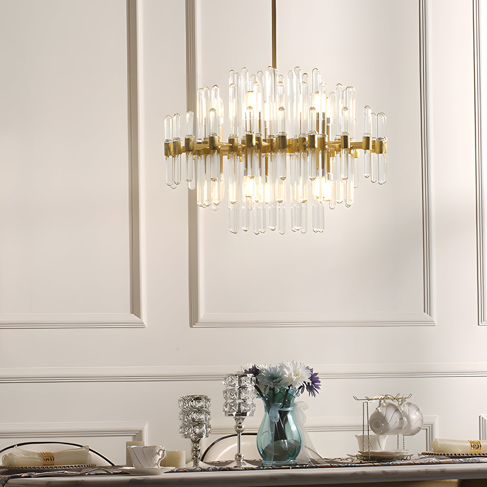 Luxury Post Modern Copper Chandelier with Ribbed Glass Tube Shades