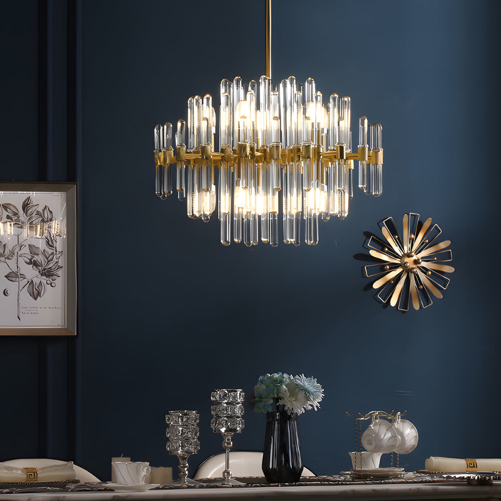 Luxury Post Modern Copper Chandelier with Ribbed Glass Tube Shades