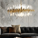 Luxury Post Modern Copper Chandelier with Ribbed Glass Tube Shades