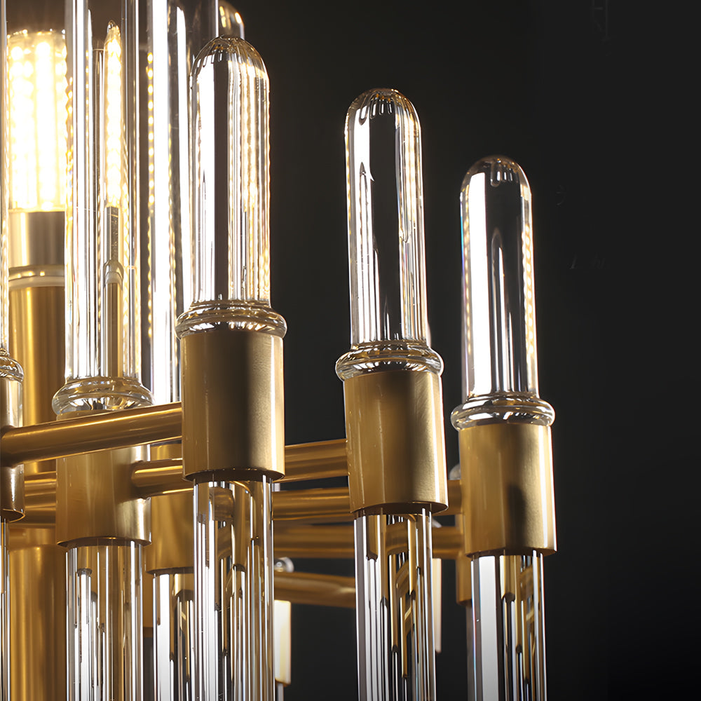 Luxury Post Modern Copper Chandelier with Ribbed Glass Tube Shades