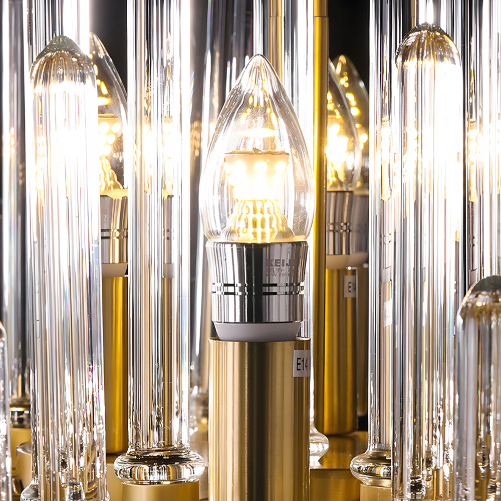 Luxury Post Modern Copper Chandelier with Ribbed Glass Tube Shades