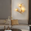 Luxury Postmodern Maple Leaf Glass Wall Light Three Color Dimming Gold Sconce for Bedside