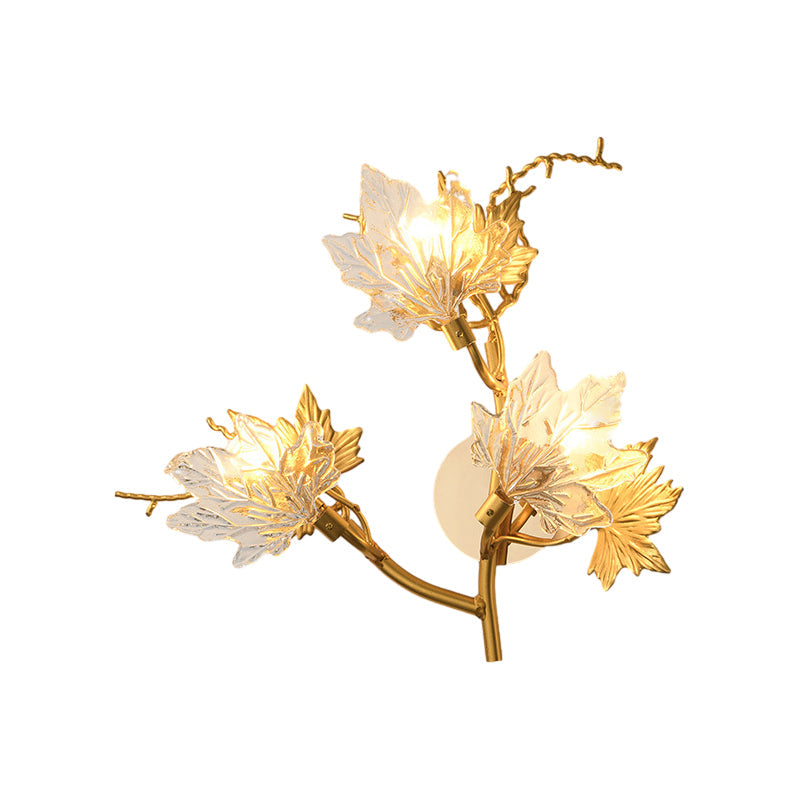 Luxury Postmodern Maple Leaf Glass Wall Light Three Color Dimming Gold Sconce for Bedside