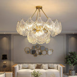 luxury-ribbed-glass-shell-pendant-chandelier-brass-finish-modern-ceiling-light-fixture
