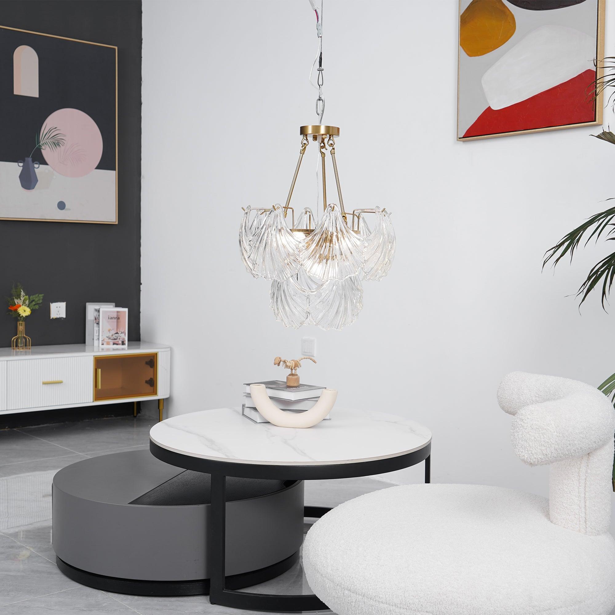 luxury-ribbed-glass-shell-pendant-chandelier-brass-finish-modern-ceiling-light-fixture