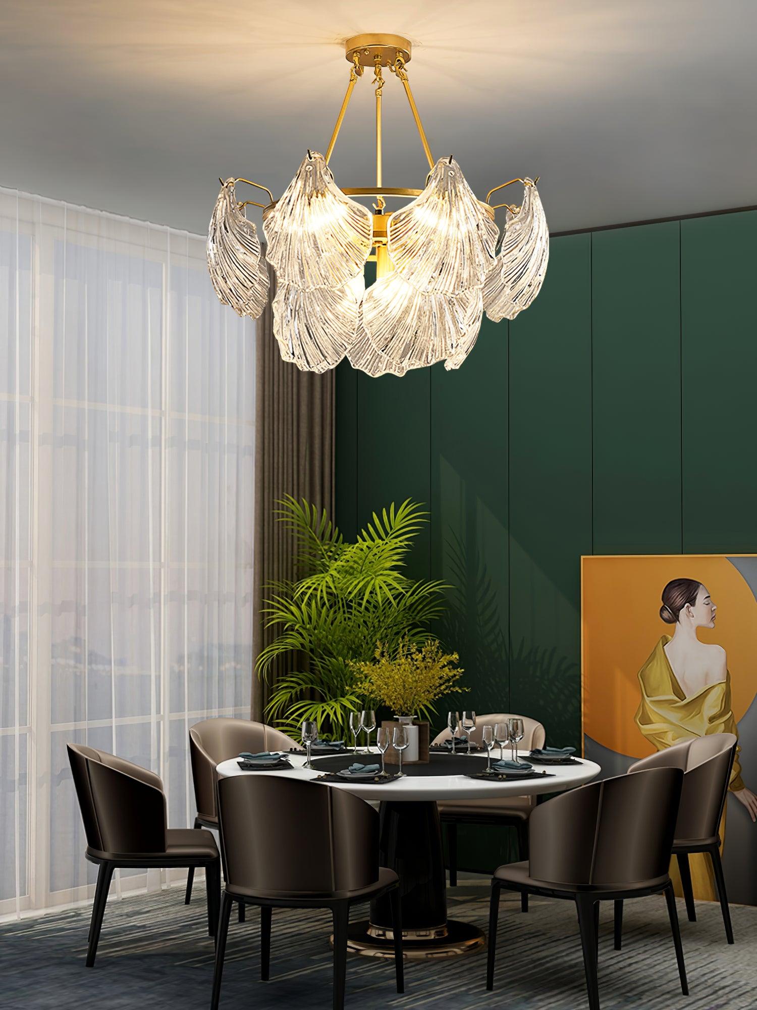 luxury-ribbed-glass-shell-pendant-chandelier-brass-finish-modern-ceiling-light-fixture