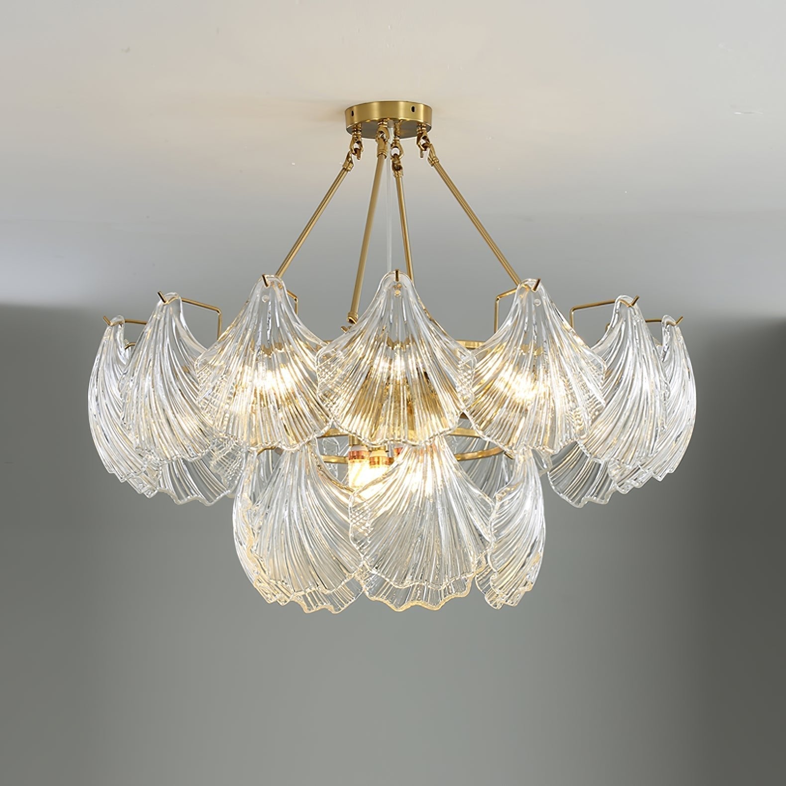 luxury-ribbed-glass-shell-pendant-chandelier-brass-finish-modern-ceiling-light-fixture