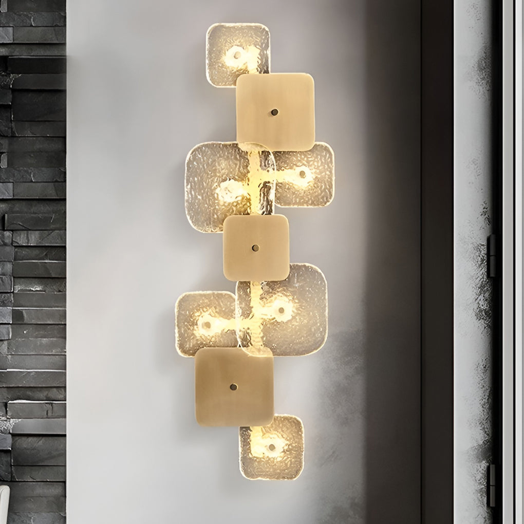 Luxury Rounded Square Copper LED Wall Sconce Modern Glass Indoor Light for Bedroom and Living Room