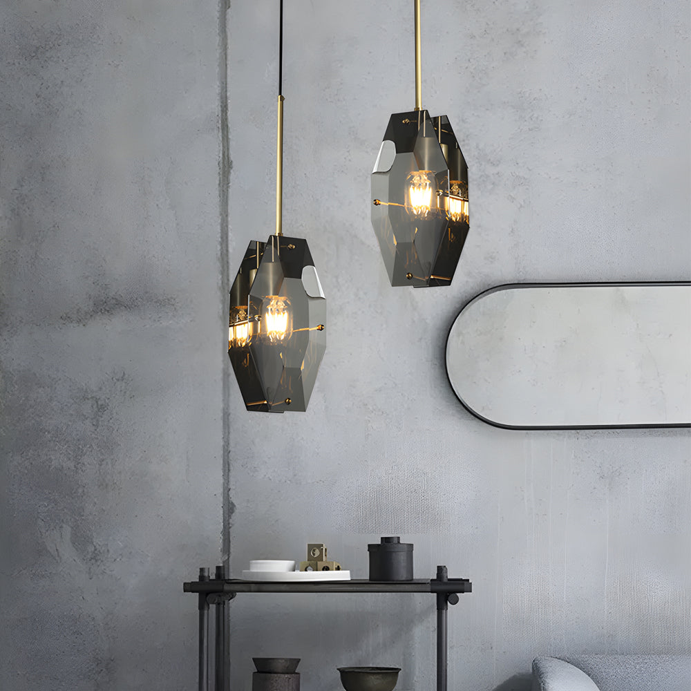 Luxury Smoke Gray Crystal Pendant Light Fixture with Copper Accents for Living Room