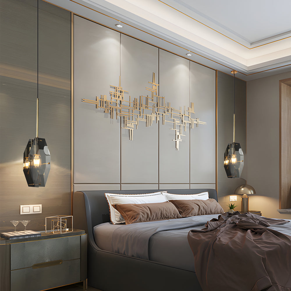 Luxury Smoke Gray Crystal Pendant Light Fixture with Copper Accents for Living Room