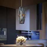 Luxury Smoke Gray Crystal Pendant Light Fixture with Copper Accents for Living Room