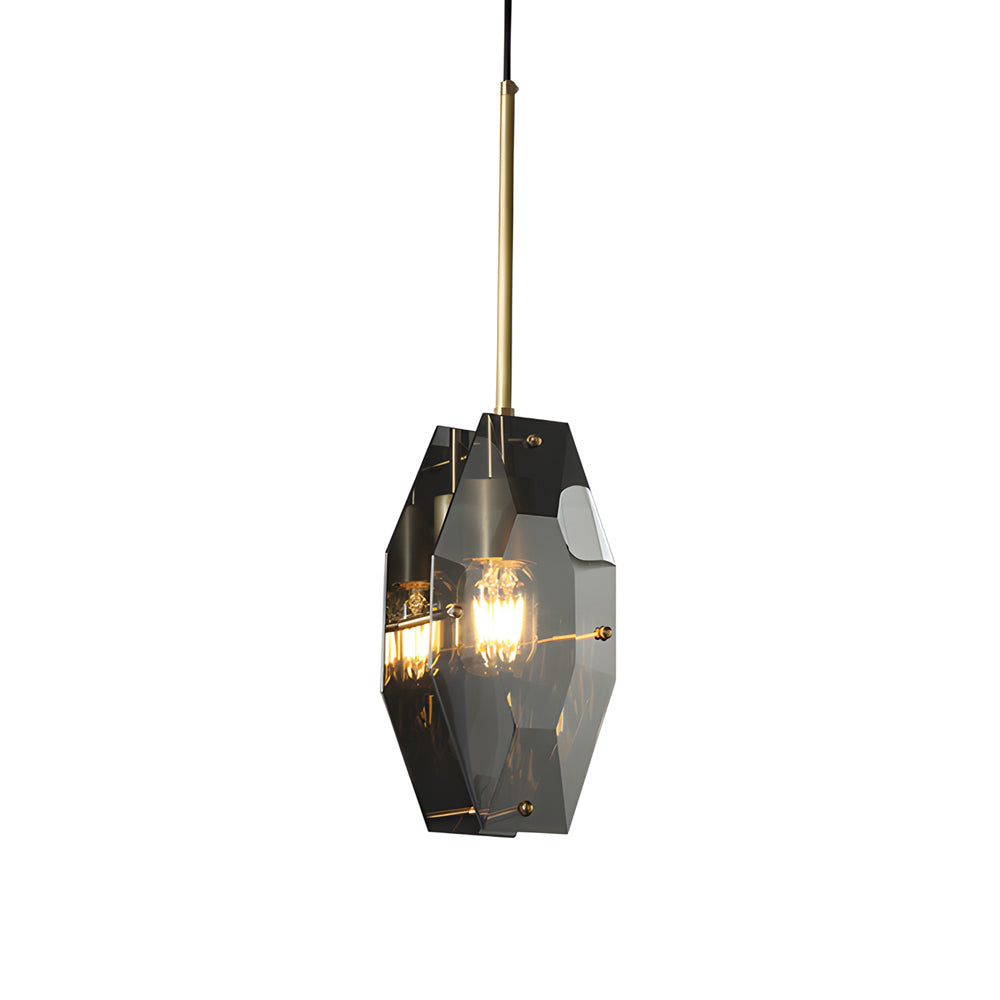 Luxury Smoke Gray Crystal Pendant Light Fixture with Copper Accents for Living Room
