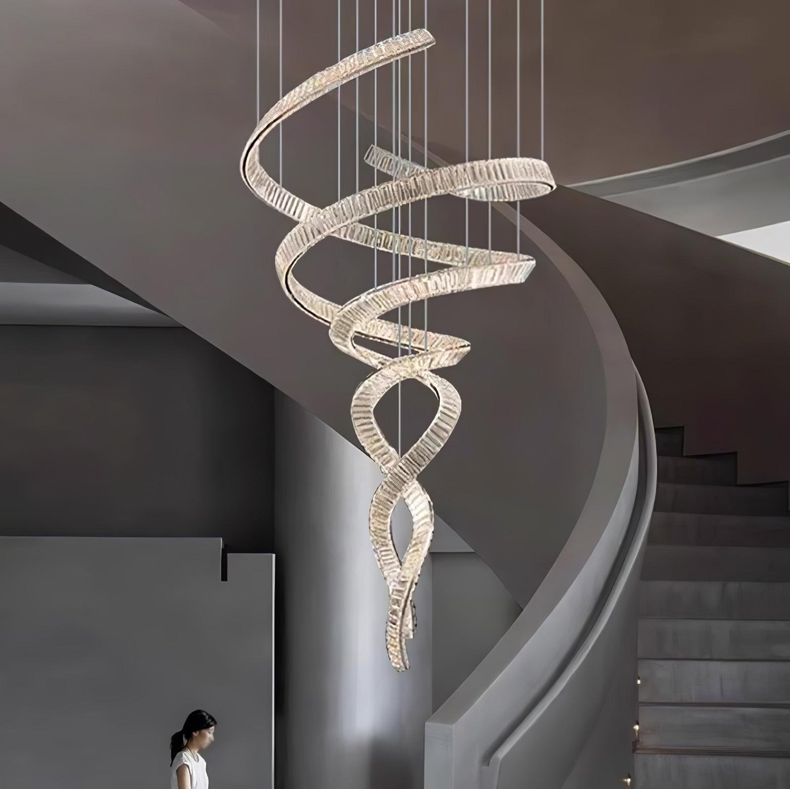 Luxury Spiral Crystal LED Chandelier Large Modern Ceiling Light for High Ceilings