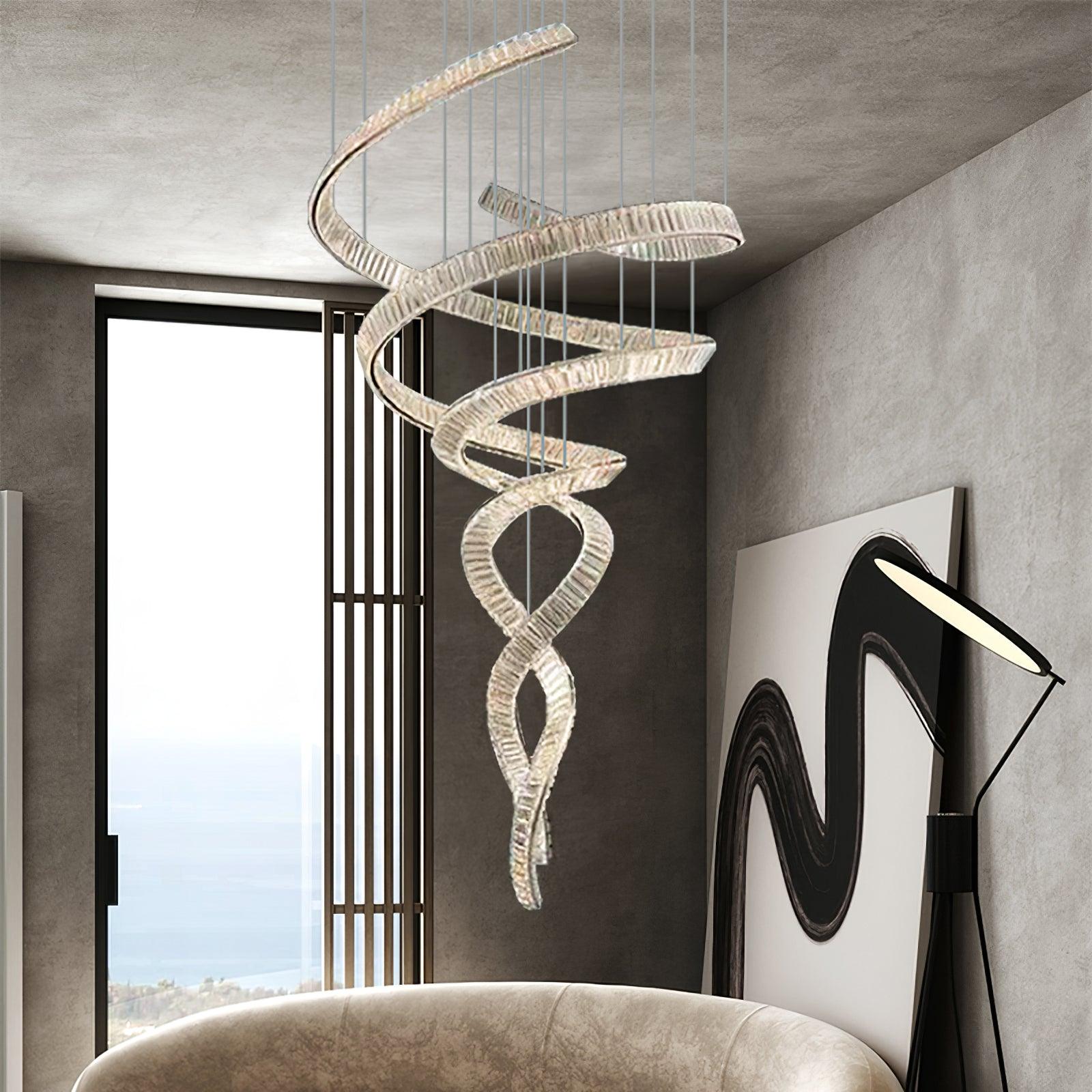 Luxury Spiral Crystal LED Chandelier Large Modern Ceiling Light for High Ceilings