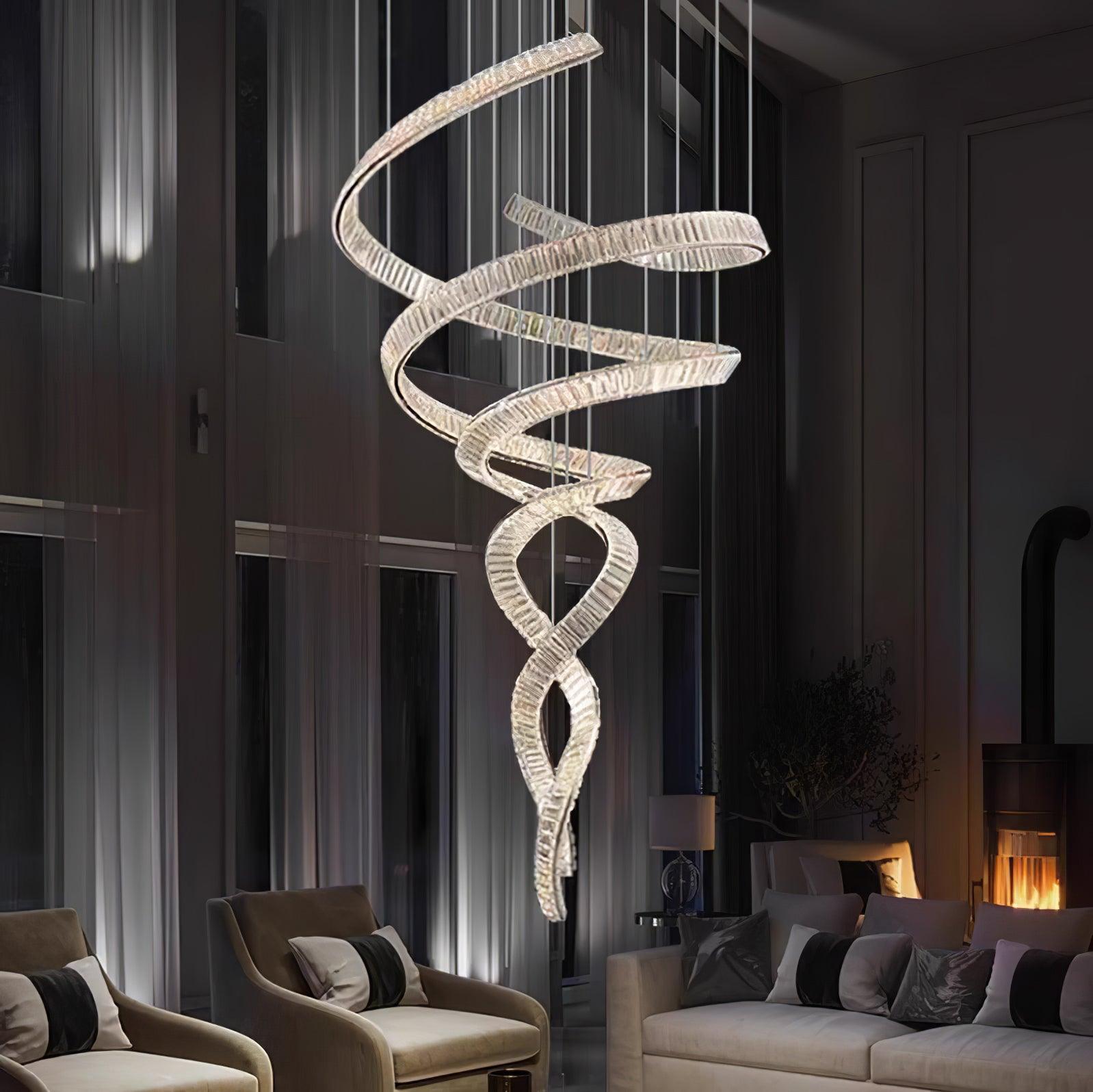 Luxury Spiral Crystal LED Chandelier Large Modern Ceiling Light for High Ceilings