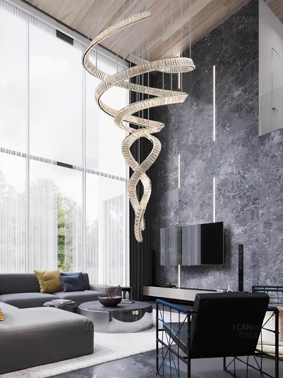 Luxury Spiral Crystal LED Chandelier Large Modern Ceiling Light for High Ceilings