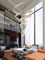 Luxury Spiral Crystal LED Chandelier Large Modern Ceiling Light for High Ceilings